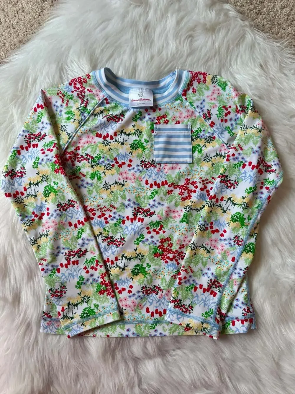 Hanna Andersson Size 130/8 Girls Long Sleeve Floral Print Rash Guard Swim Top